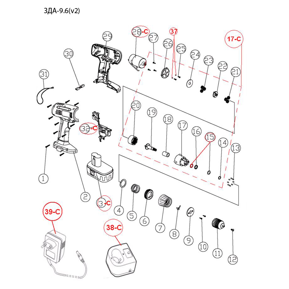 Дрель - шуруповерт ЗДА-9.6
