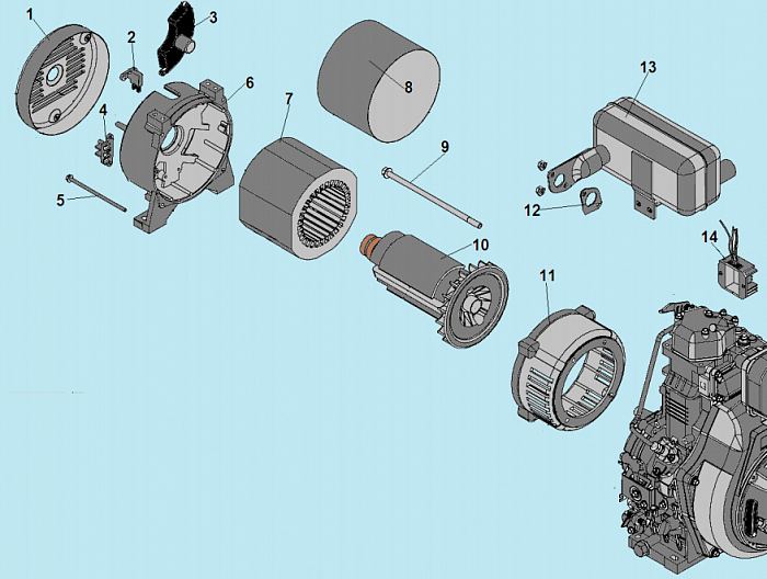 1 ЯКОРЬ - СТАТОР - БЛОК AVR ГЕНЕРАТОР CHAMPION DG6501E